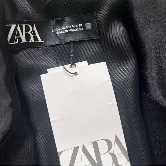 Zara Womens Blazer Jacket Black Longsleeve Glossy Casual Dressy NWT Medium M New - Picture 2 of 2